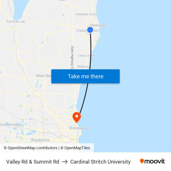 Valley Rd & Summit Rd to Cardinal Stritch University map