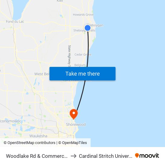 Woodlake Rd & Commerce Ln to Cardinal Stritch University map