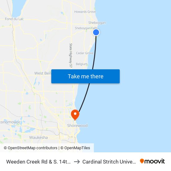 Weeden Creek Rd & S. 14th St. to Cardinal Stritch University map