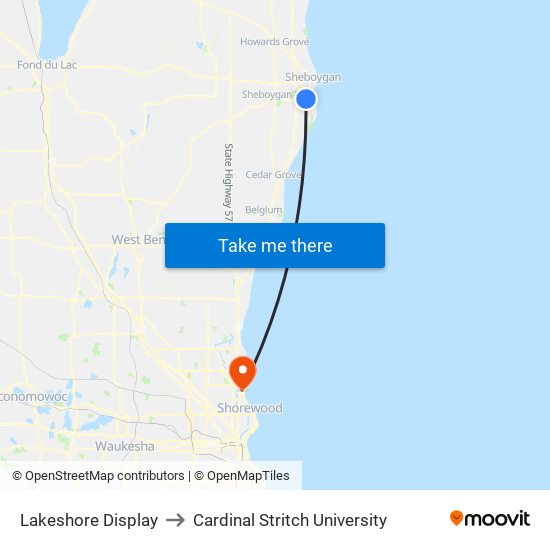 Lakeshore Display to Cardinal Stritch University map