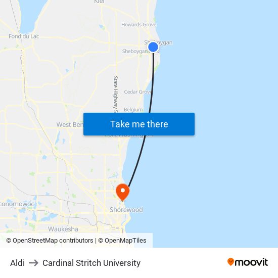 Aldi to Cardinal Stritch University map