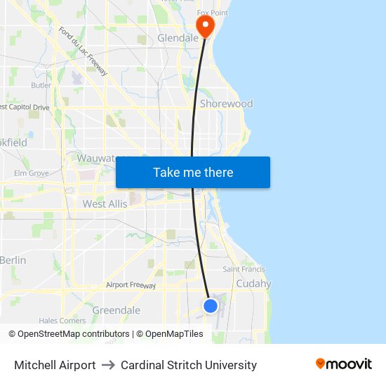 Mitchell Airport to Cardinal Stritch University map