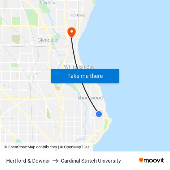 Hartford & Downer to Cardinal Stritch University map