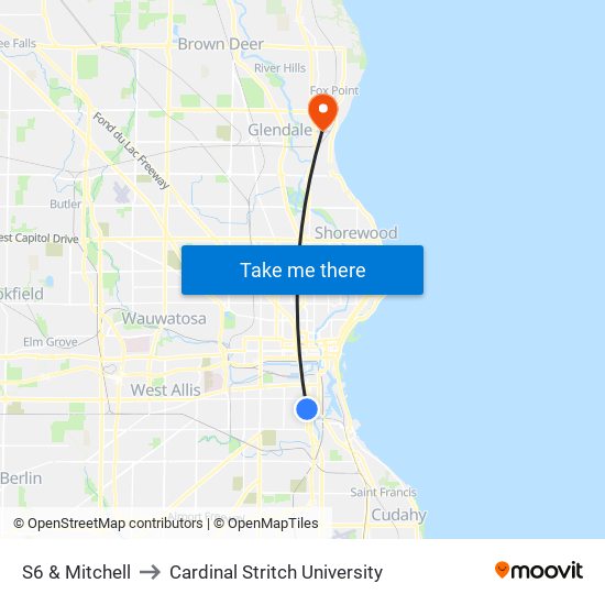 S6 & Mitchell to Cardinal Stritch University map