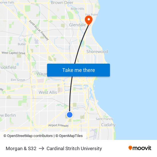 Morgan & S32 to Cardinal Stritch University map