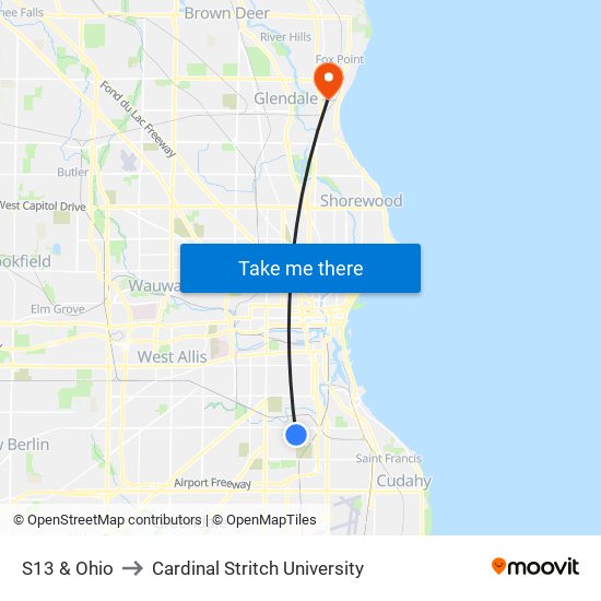 S13 & Ohio to Cardinal Stritch University map