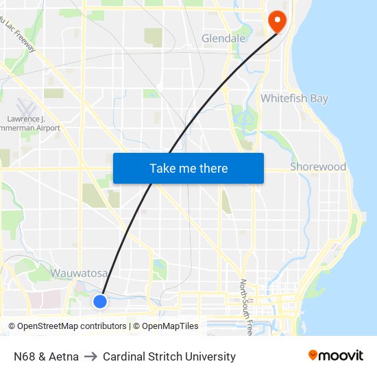 N68 & Aetna to Cardinal Stritch University map