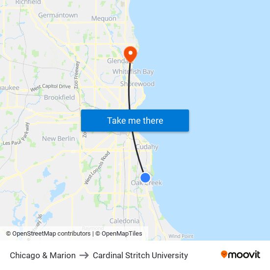 Chicago & Marion to Cardinal Stritch University map