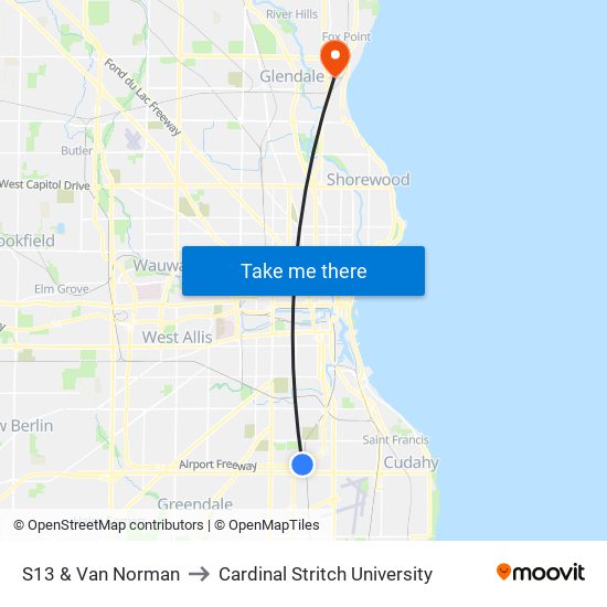 S13 & Van Norman to Cardinal Stritch University map