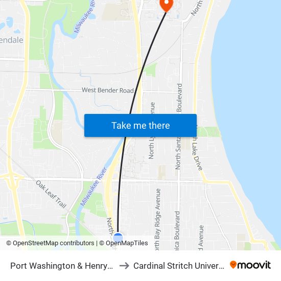 Port Washington & Henryclay to Cardinal Stritch University map