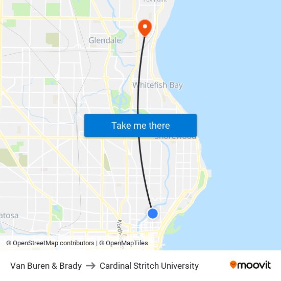 Van Buren & Brady to Cardinal Stritch University map