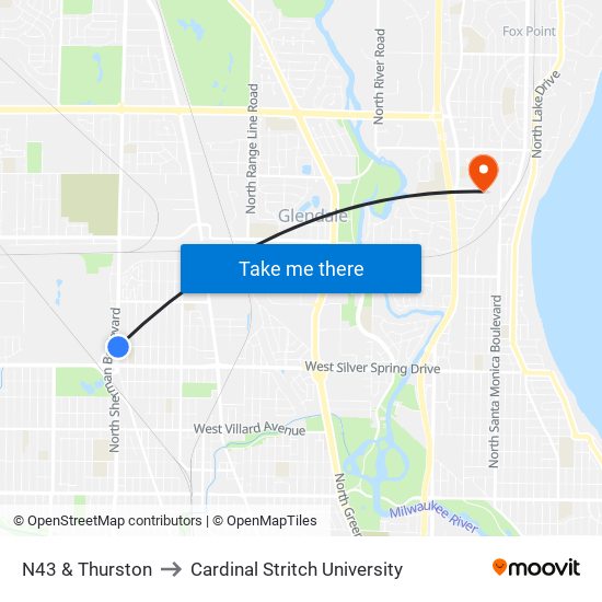 N43 & Thurston to Cardinal Stritch University map