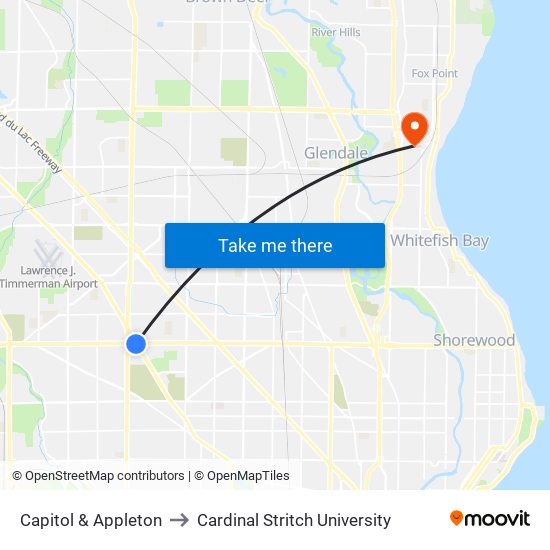 Capitol & Appleton to Cardinal Stritch University map