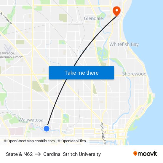 State & N62 to Cardinal Stritch University map