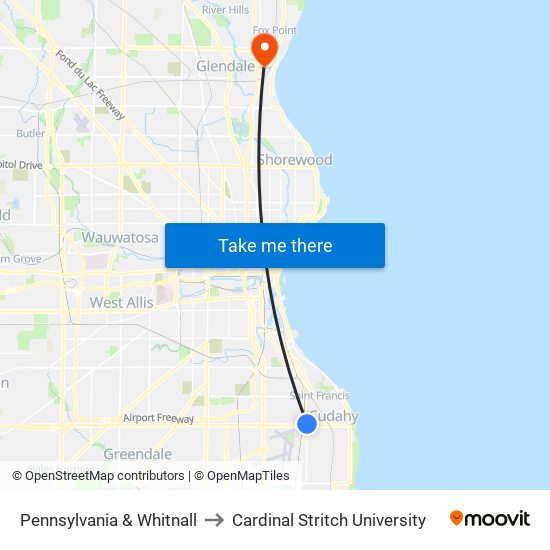 Pennsylvania & Whitnall to Cardinal Stritch University map