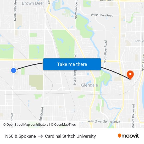 N60 & Spokane to Cardinal Stritch University map