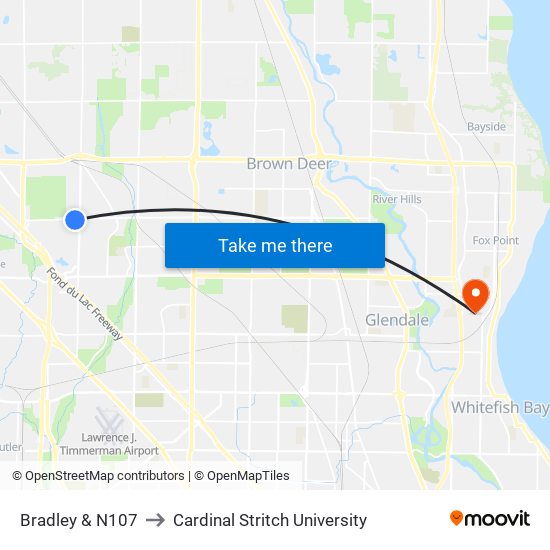 Bradley & N107 to Cardinal Stritch University map