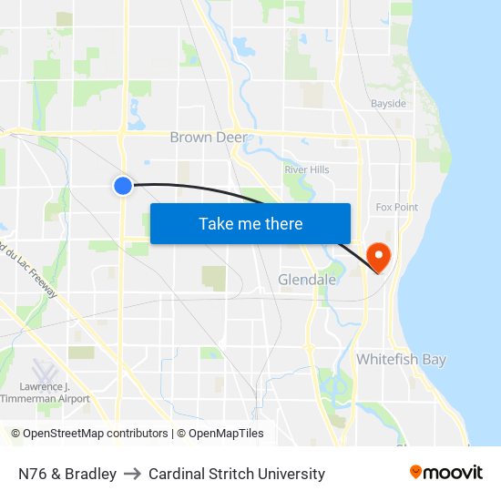 N76 & Bradley to Cardinal Stritch University map