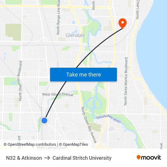 N32 & Atkinson to Cardinal Stritch University map