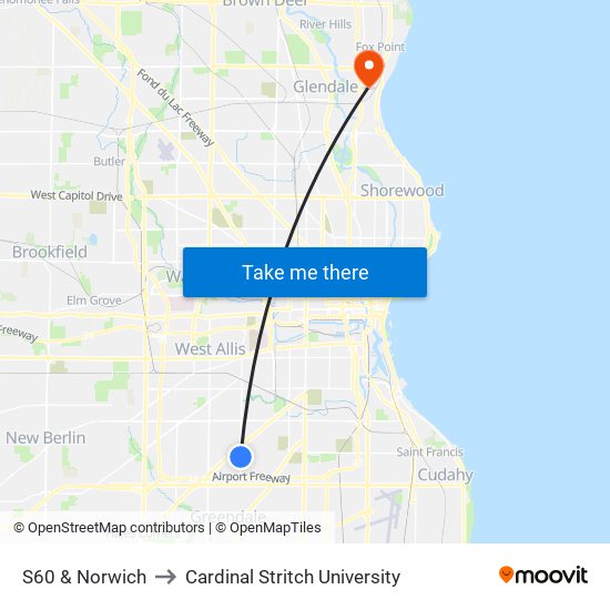 S60 & Norwich to Cardinal Stritch University map