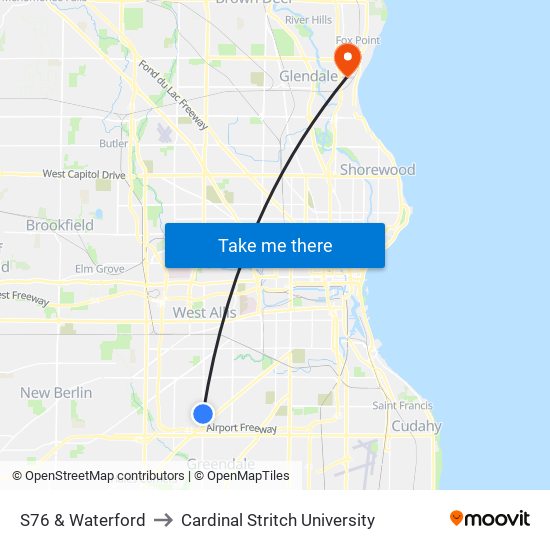 S76 & Waterford to Cardinal Stritch University map