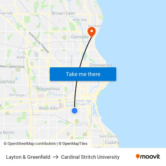 Layton & Greenfield to Cardinal Stritch University map