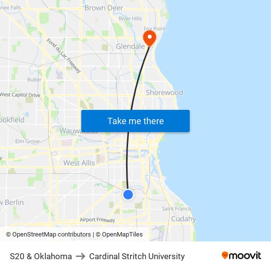 S20 & Oklahoma to Cardinal Stritch University map