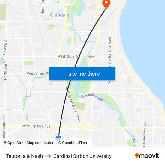 Teutonia & Nash to Cardinal Stritch University map