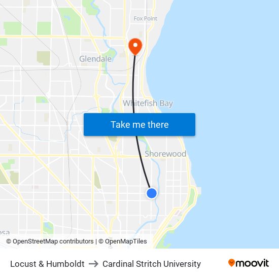 Locust & Humboldt to Cardinal Stritch University map