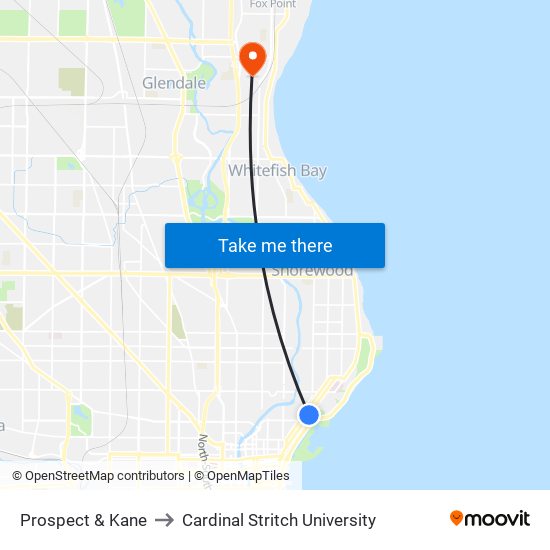 Prospect & Kane to Cardinal Stritch University map