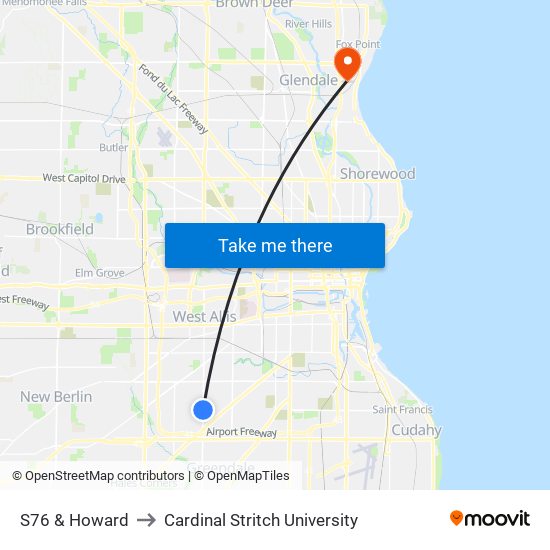 S76 & Howard to Cardinal Stritch University map