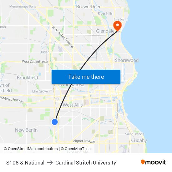 S108 & National to Cardinal Stritch University map