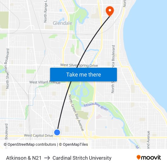 Atkinson & N21 to Cardinal Stritch University map