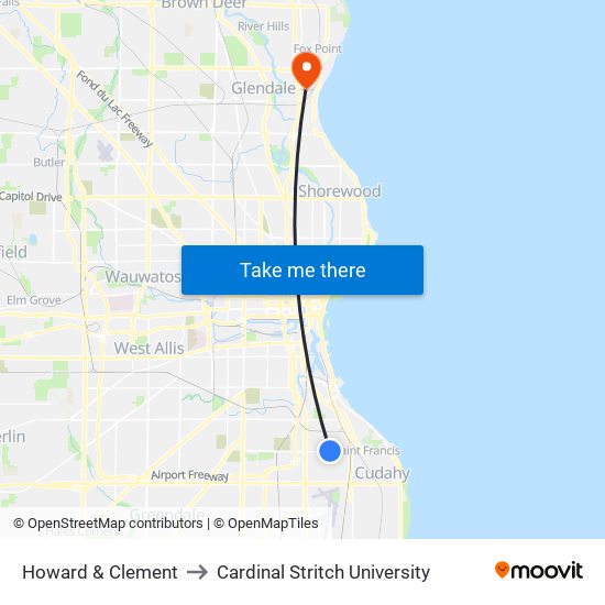 Howard & Clement to Cardinal Stritch University map