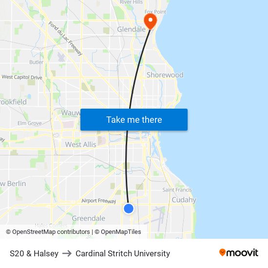 S20 & Halsey to Cardinal Stritch University map