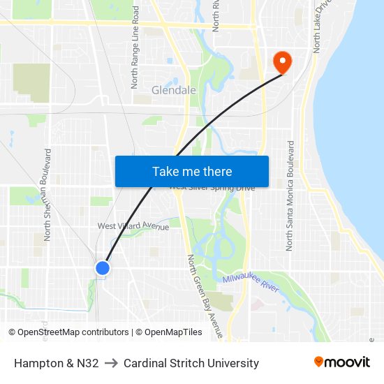 Hampton & N32 to Cardinal Stritch University map