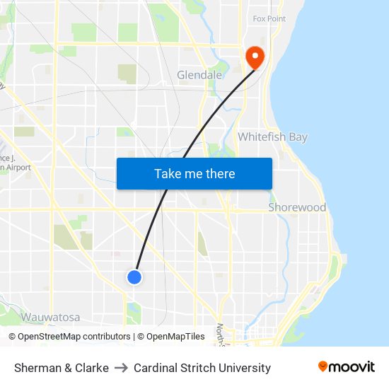 Sherman & Clarke to Cardinal Stritch University map