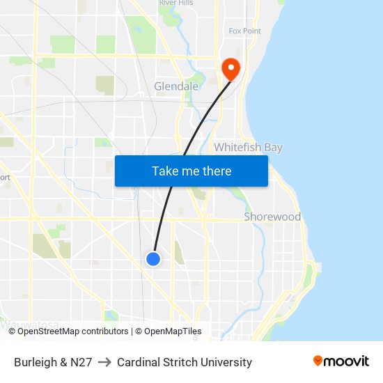 Burleigh & N27 to Cardinal Stritch University map