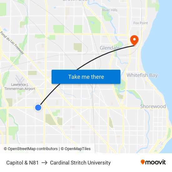 Capitol & N81 to Cardinal Stritch University map