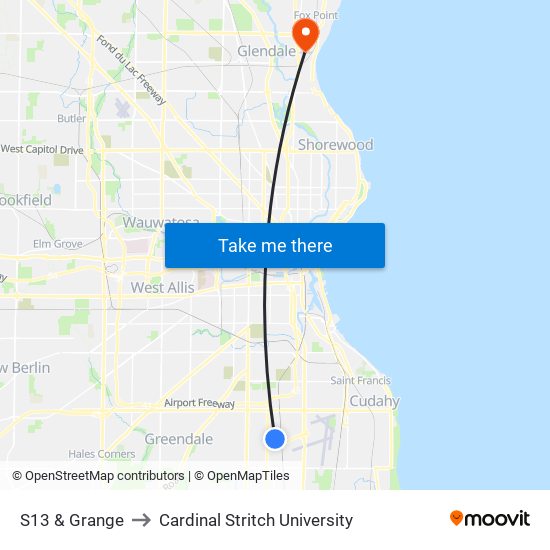 S13 & Grange to Cardinal Stritch University map