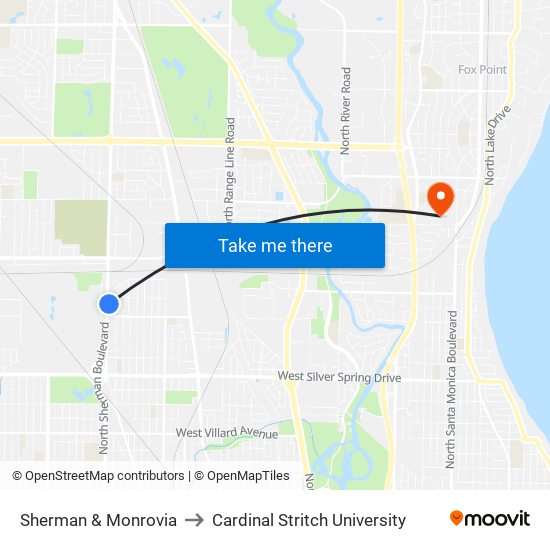 Sherman & Monrovia to Cardinal Stritch University map