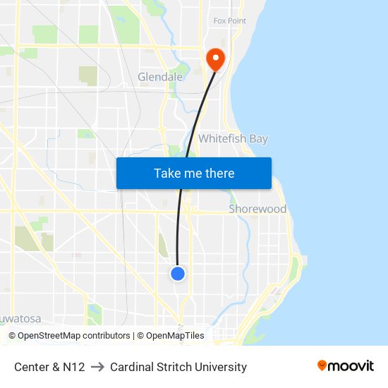 Center & N12 to Cardinal Stritch University map