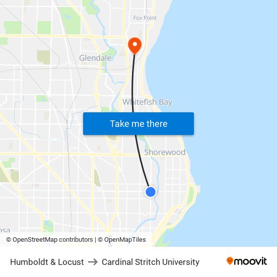 Humboldt & Locust to Cardinal Stritch University map