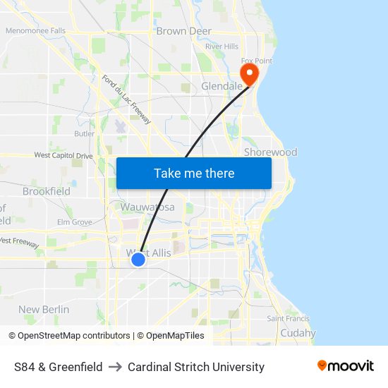 S84 & Greenfield to Cardinal Stritch University map