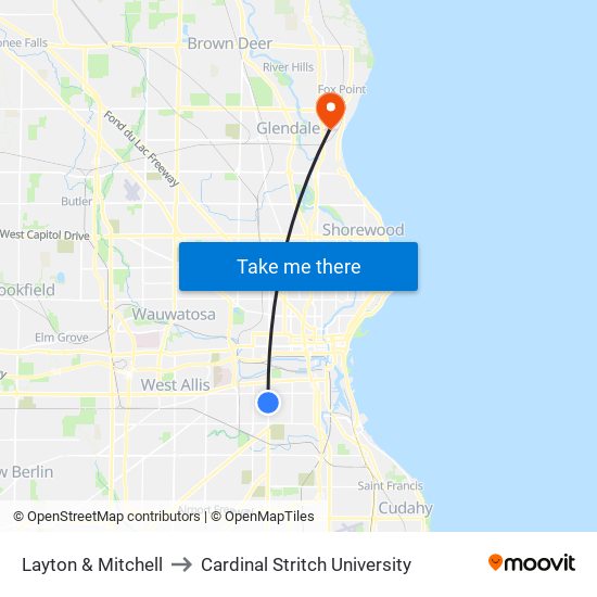 Layton & Mitchell to Cardinal Stritch University map