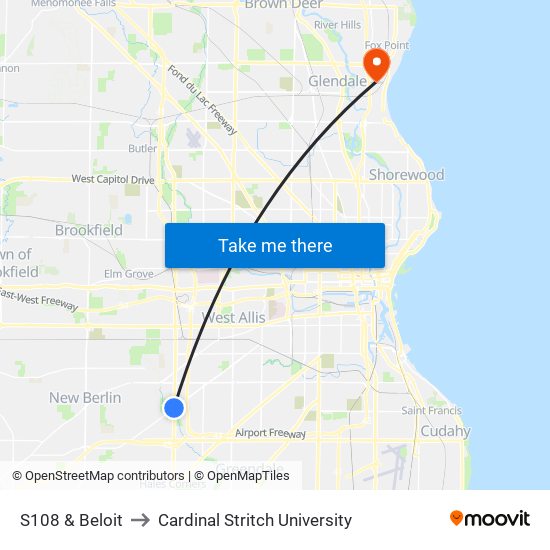 S108 & Beloit to Cardinal Stritch University map