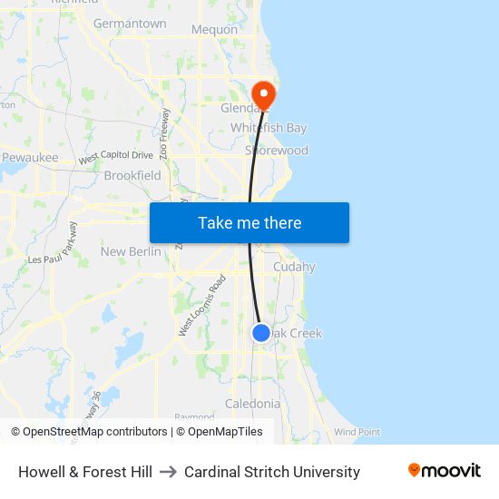 Howell & Forest Hill to Cardinal Stritch University map