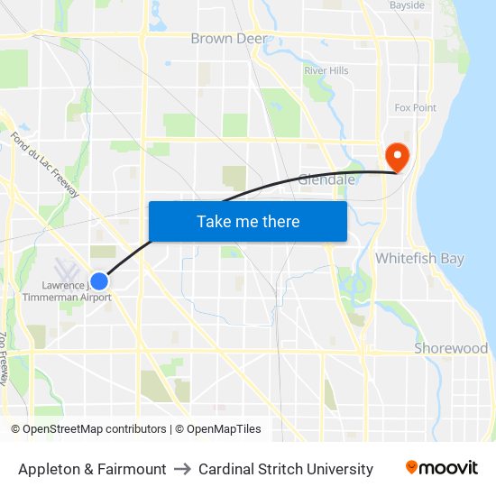 Appleton & Fairmount to Cardinal Stritch University map