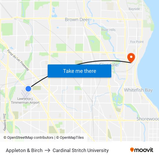 Appleton & Birch to Cardinal Stritch University map