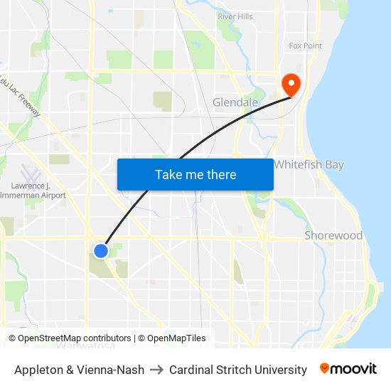 Appleton & Vienna-Nash to Cardinal Stritch University map